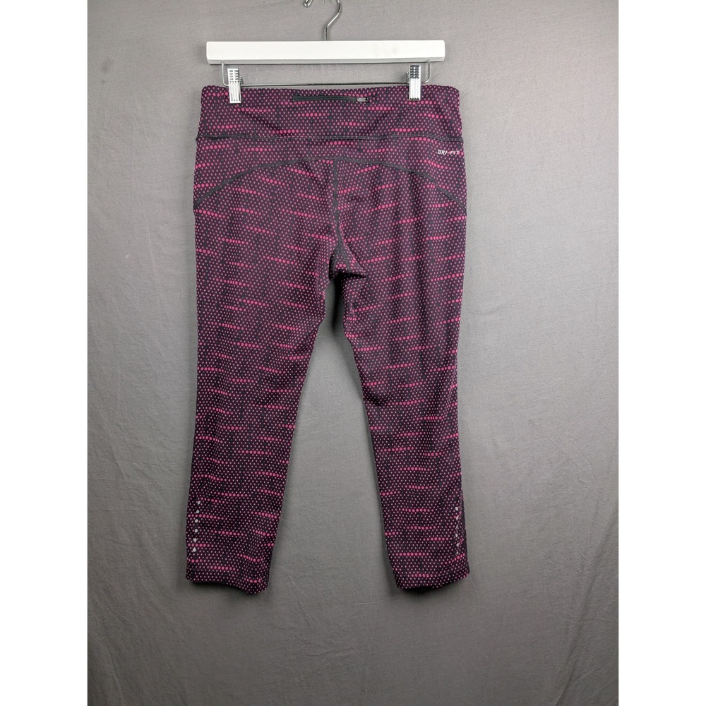 Nike Womens Dri-FIT Epic Run Crop Leggings Black Pink Polka Dot Size Large